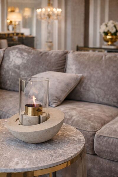 BeeCandleHome Bacasız Beton Masaüstü Şömine - Dumansız Şömine Yakıtı