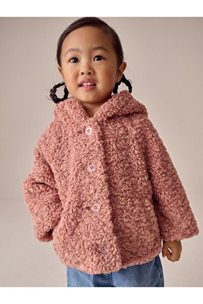 Next Baby Jachetă / Palton roz cu glugă Borg