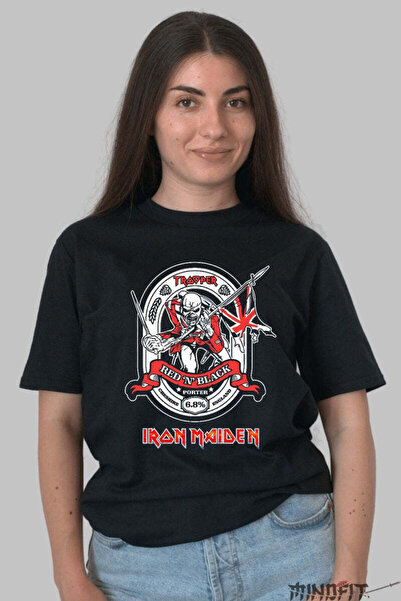 GILDAN Tricou Iron Maiden Red N Black Porter Edition Dama