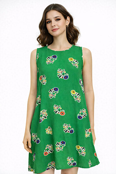 Nuevo Rochie lejeră fără mâneci cu imprimeu floral verde pentru femei – Rochi...