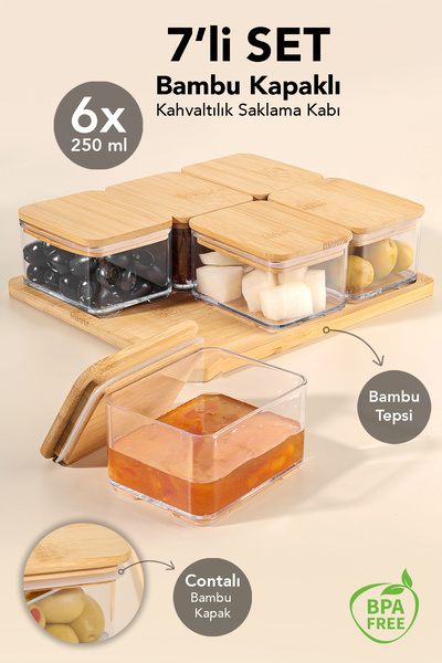 Meleni Home 7 Piece Bamboo Lid Breakfast Set - Vacuum Sealed Leakproof Storag...