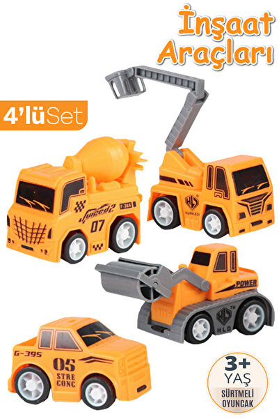 SmartFox Mini Sürtmeli İnşaat Araçları Oyuncak Araç Seti 4'lü