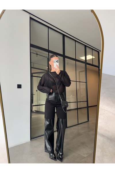 BB Bensu Buyruk DERİ DETAYLI PARÇALI PANTOLON