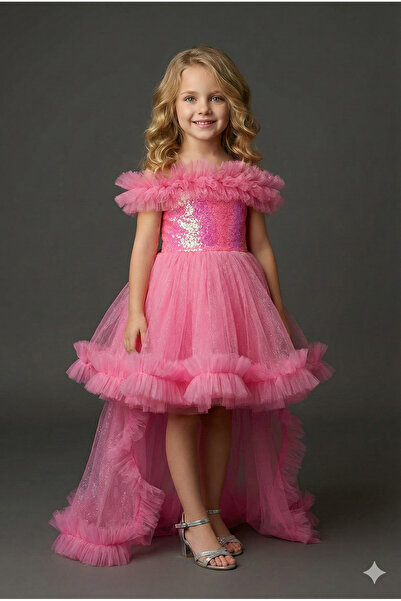 ay yılmaz Kız Çocuk Kuyruklu Model Abiye Elbise Pullu Payetli