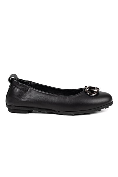 VİVENS MODA Women's Black Stylish Metal Buckle Casual Ballerinas