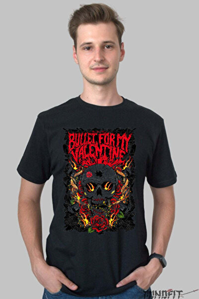 GILDAN Tricou Rock Bullet For My Valentine Flaming Skull Barbat