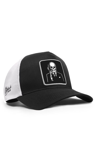 BlackBörk Cordura Black-White Trucker Hat with Skull Logo
