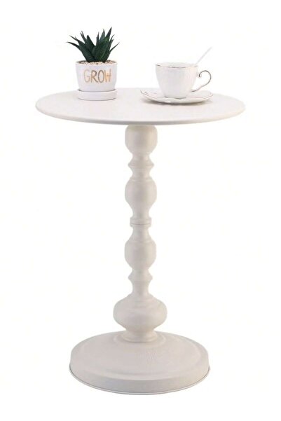 Mtanvxay طاولة قهوة معدنية دائرية عتيقة بلون أبيض عاجي، مناسبة لغرفة المعيشة ...