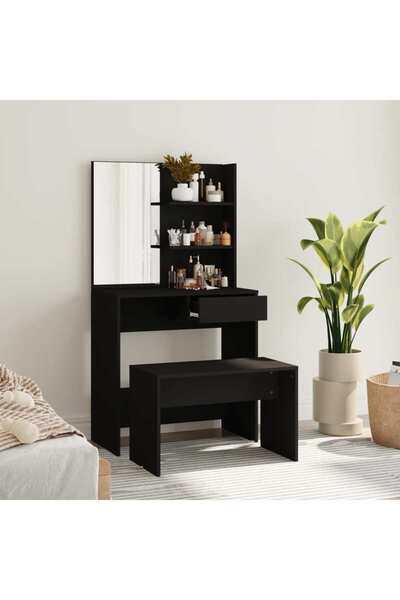 vidaxl Dressing Table Set Black 74.5x40x141 cm