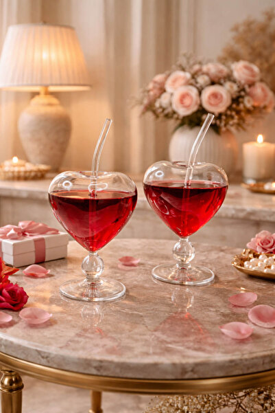 Anadolu Saray 2 Adet Isıya Dayanıklı Borosilikat Kalp Model Bardak Kahve Sunu...