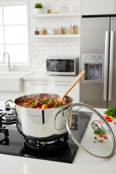 Masterchef 30 cm Stainless Steel Deep Pot – Induction Base, Durable Steel Coo...