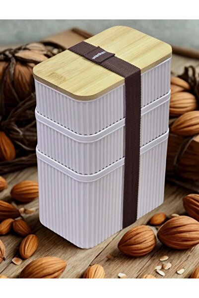 Hane216 Zebra 3-Piece Bamboo Lid Lunch Box - 1 Lt + 0.5 Lt + 0.5 Lt - Storage Container - 1 Lt + 0.5 Lt + 0.5 Lt