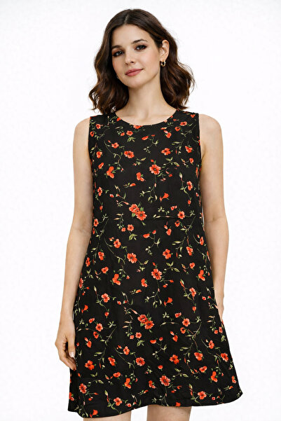 Nuevo Γυναικείο μαύρο αμάνικο φόρεμα με φλοράλ σχέδιο – Χωρίς λεπτομέρειες στ...