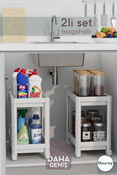 nouray (2 ADET) 2 katlı tekerlekli mutfak, banyo, rafı çok amaçlı raf İKİLİ SET.