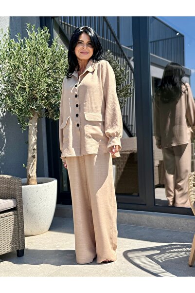 RAMONA BADESCU EXCLUSIVE Textured set with loose shirt and wide-leg pants