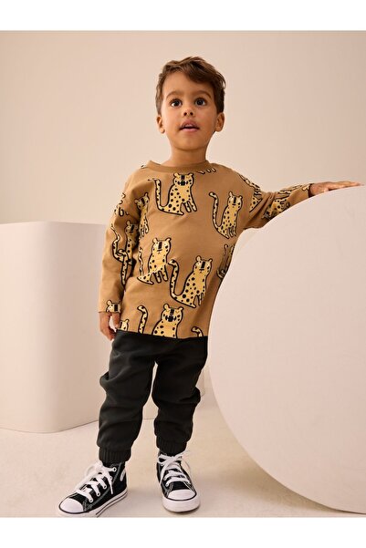Next Baby Cotton Brown Leopard Print Long Sleeve Bottom Top Set
