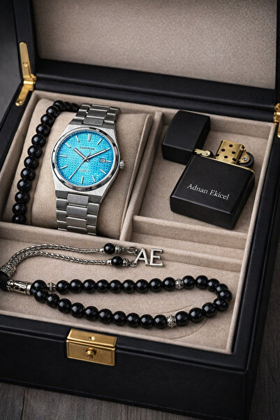 pierrose Su Geçirmez Erkek Kol Saati Çakmak Tesbih Ve Bileklik Hediye Seti