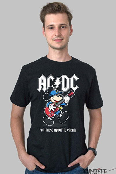 GILDAN Tricou Rock Ac Dc Mickey Cu Chitara Electrica Barbat