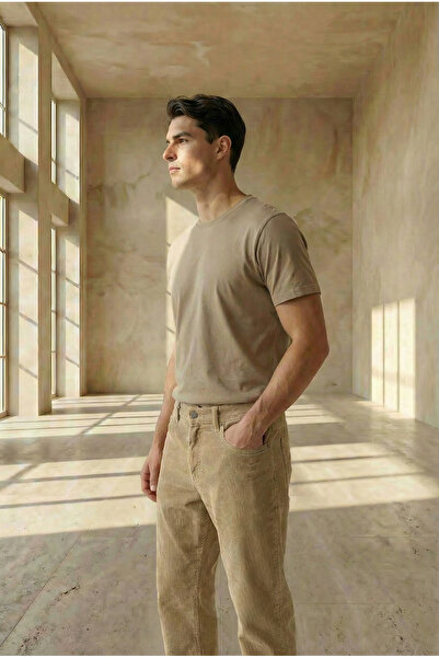 LTC Jeans Men's Baggy Fit Comfortable Fit Velvet Beige Trousers