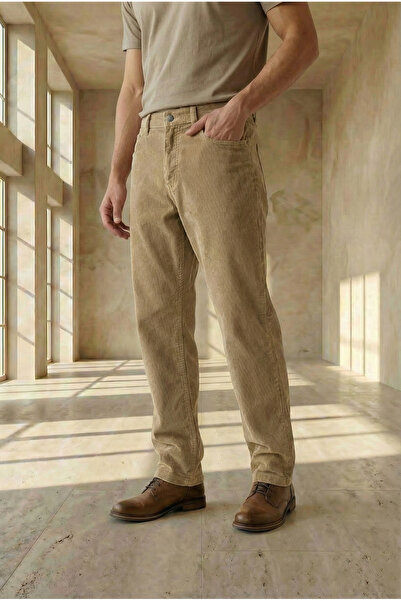 LTC Jeans Men's Baggy Fit Comfortable Fit Velvet Beige Trousers