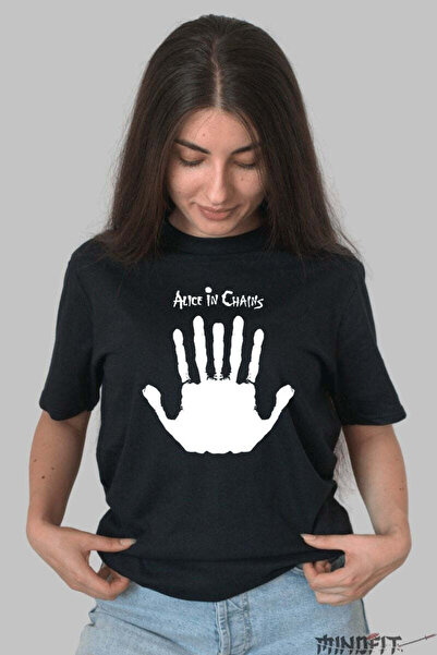 GILDAN Tricou Rock Alice In Chains White Hand Print Negru Dama