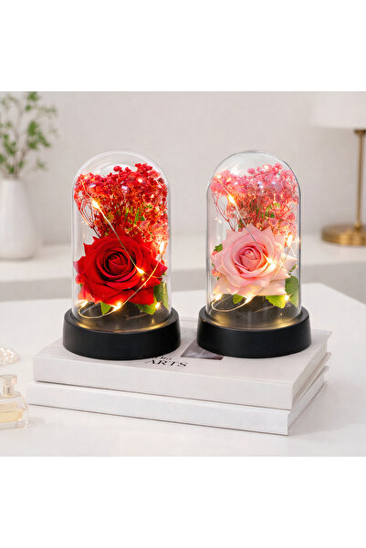 JML1 Trandafir artificial 15cm cu lumină LED caldă în cupolă de plastic, dife...