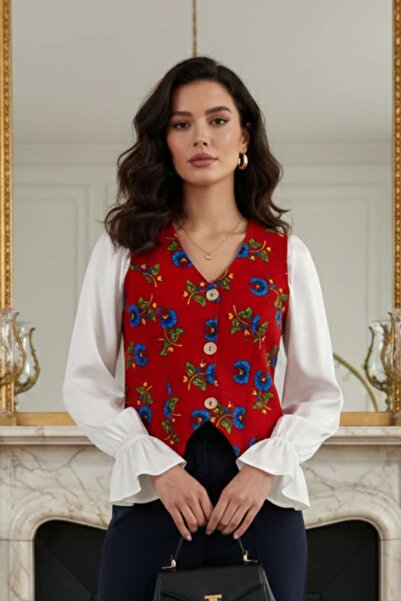 Yağmur Butik Desenli Pazen Yelek