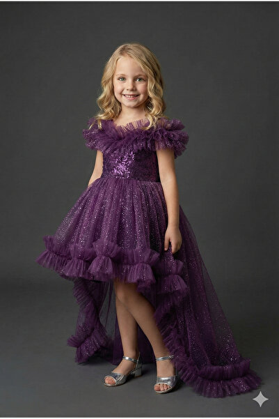 ay yılmaz Kız Çocuk Kuyruklu Model Abiye Elbise Pullu Payetli