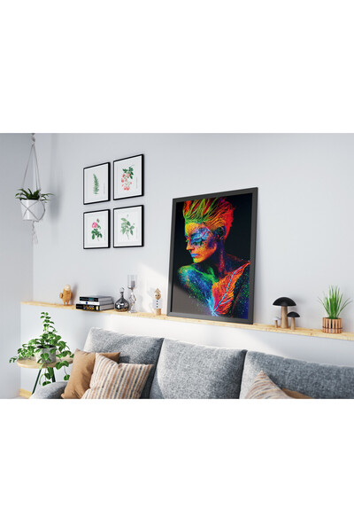 Neon Vücut Boyama Sanatı - Parlayan UV Portre Duvar Dekoru - Poster (Çerçevesiz)