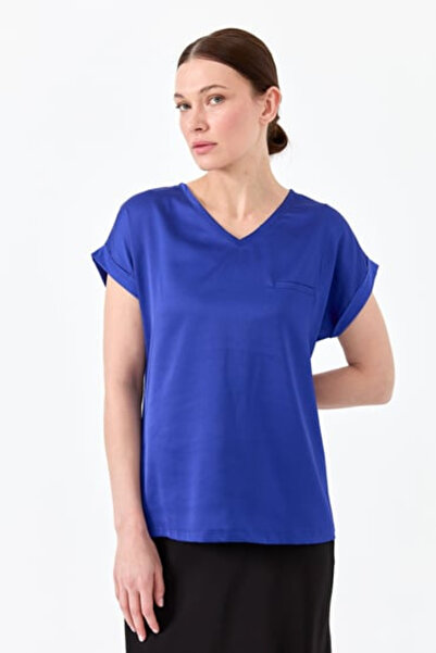 Desen Μινιμαλιστική γυναικεία μπλούζα με λαιμόκοψη V και κοντά μανίκια - Casu...