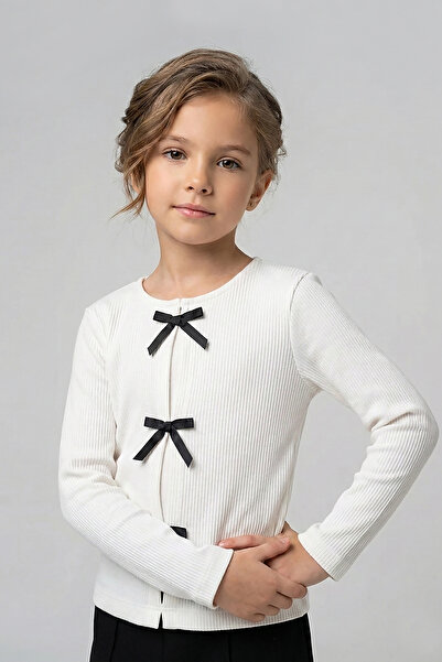 Dmb Girl's Long Sleeve Ribbon Detailed Ribbed Knit Bodysuit