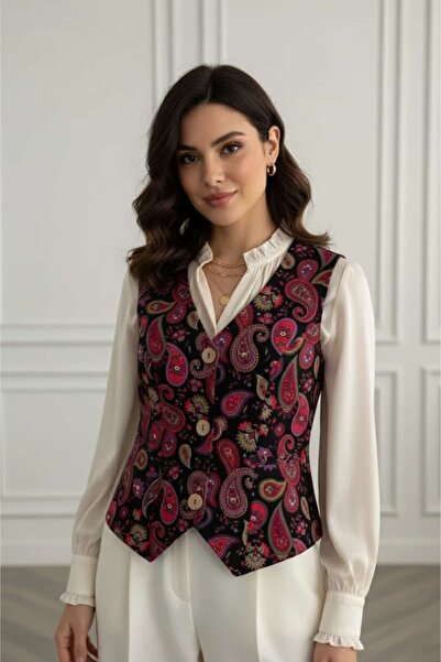 Yağmur Butik Desenli Pazen Yelek
