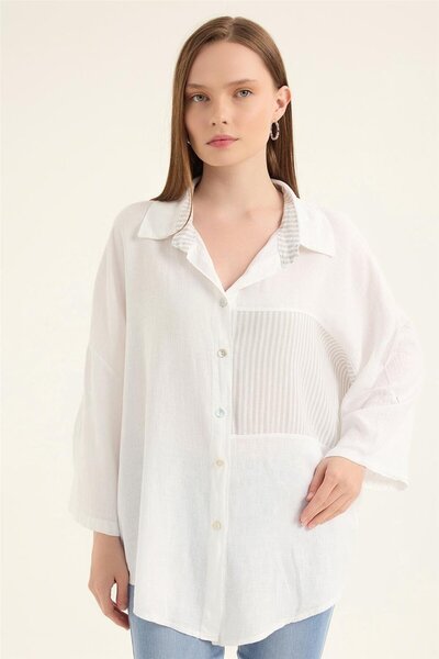 HomeStore Λινό ριγέ πουκάμισο