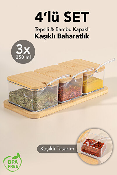 Meleni Home 3-Piece Bamboo Lid Spice Jar with Spoon - Spice Storage Container...