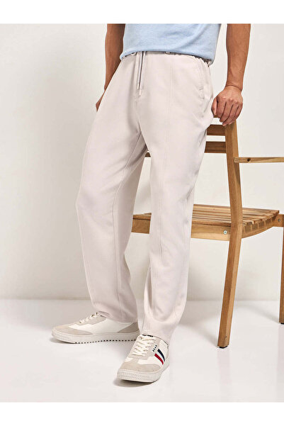 The Bear House SILOK Cream Baggy Fit Trousers with Adjustable Drawstring Wais...