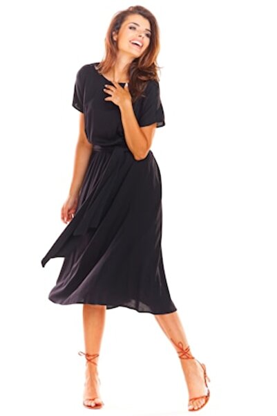 Awama Midi Dress for Women, Infinite You, Black, XL