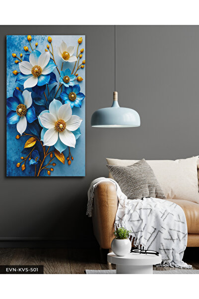 Evinemoda Plavi cvet, jednodijelni platno sa zlatnim detaljima - slika na platnu