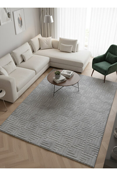 Geus Halı Rölyef Gri Halı Kaymaz Taban Makinada Yıkanabilir Leke Tutmaz Yollu...