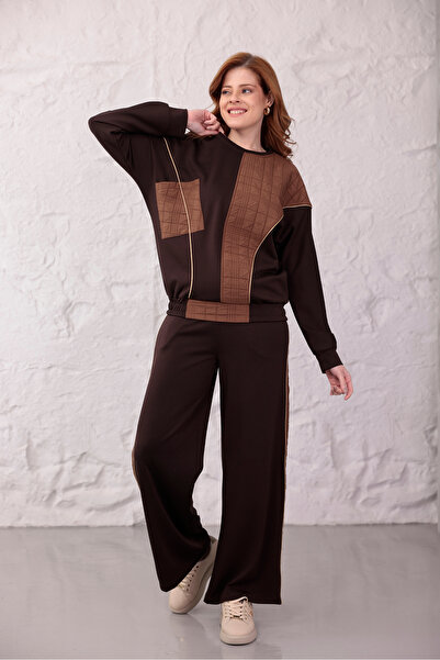 zitex Modal Fabric Tracksuit Set with Gold Piping and Quilted Detailing