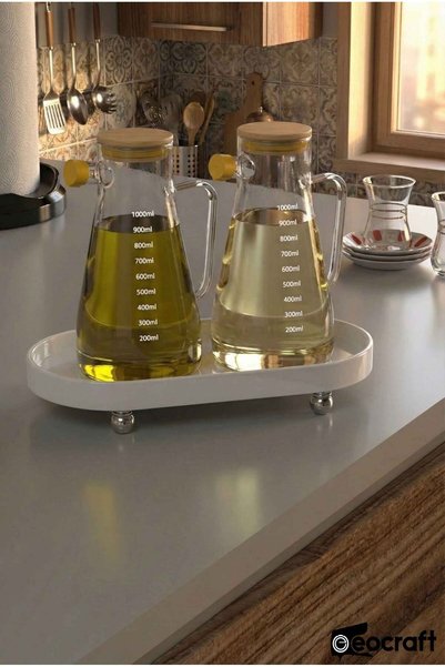 EOCRAFT Luxury Composite Granite Oil Tray and Presentation Plate 30X16 cm Chrome Ball Footed Presentation Plate (Oval Large Size)