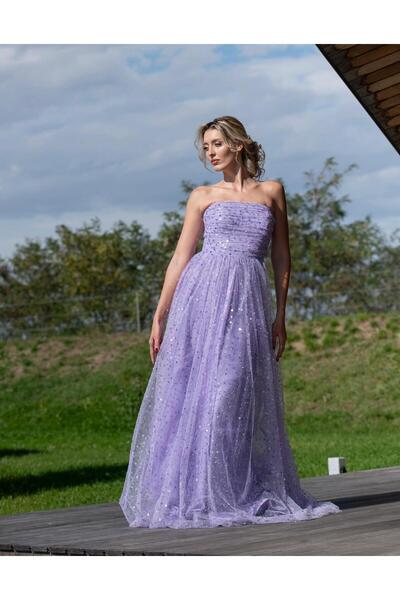 Anastasia Atelier Purple lilac sequined evening dress