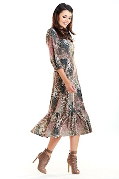 Awama Midi Dress for Women, Infinite You, Brown, L