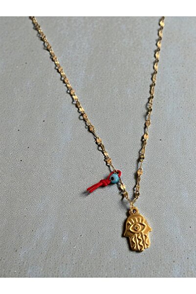 Hoop jewelery çelik nazar boncuklu el plaka şans kolyesi 53-cm