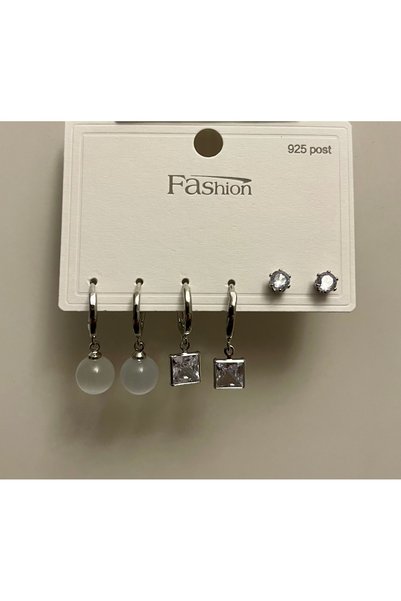 Çağla Accessories Stylish Set of 3 Pairs of Steel Earrings