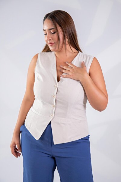 Roxxlen 112106 Vestă cu nasturi pentru femei de mărime mare, piatră