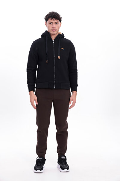 Rowinger Fur Lined Hooded Full Zipper Double Pocket Logo Ribbed Detailed Warm...