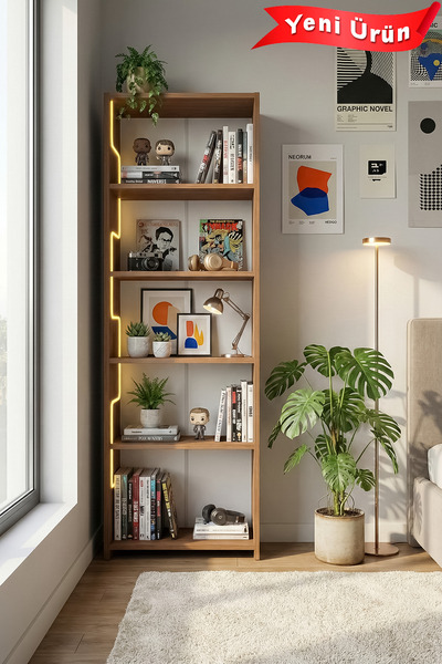 Platinreyon LABİRENT LEDLİ AÇIK KİTAPLIK Ceviz