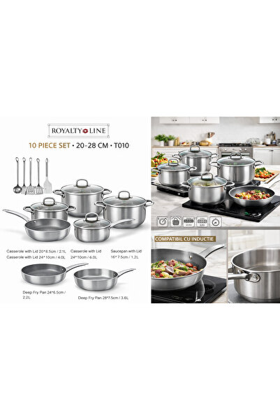 Royalty Line 10-piece cookware set, stainless steel, silver
