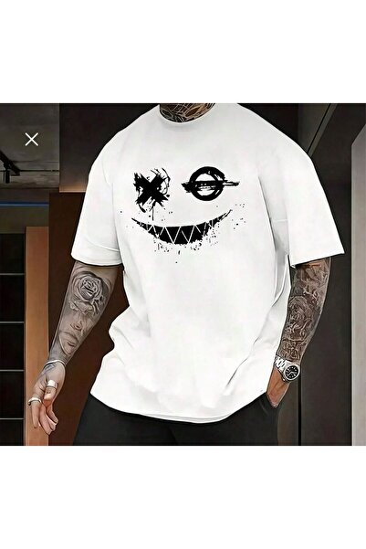 LELVANİ Smiling Face Chest Printed Pattern T-Shirt