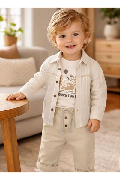 Babyhola Araba Printed Muslin Fabric Baby Boy Three-Piece Set 2215